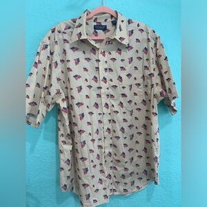 Roundtree & Yorke Beige Flag Print Men's Shirt Americana USA